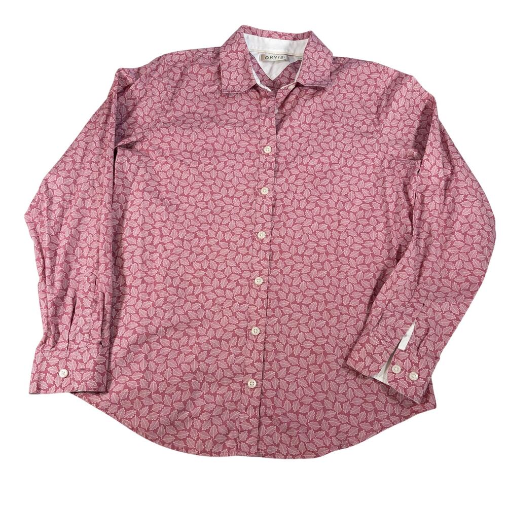Orvis womens pink leaf pattern button down shirt. Size 10. casual, outdoors fall